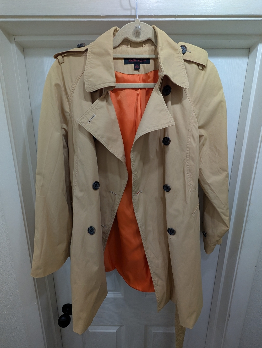 Anne Klein Khaki Trench Coat Size 10 - Iconic Orange Lining